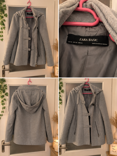 Jacheta Zara Basic XS – gri, cu gluga